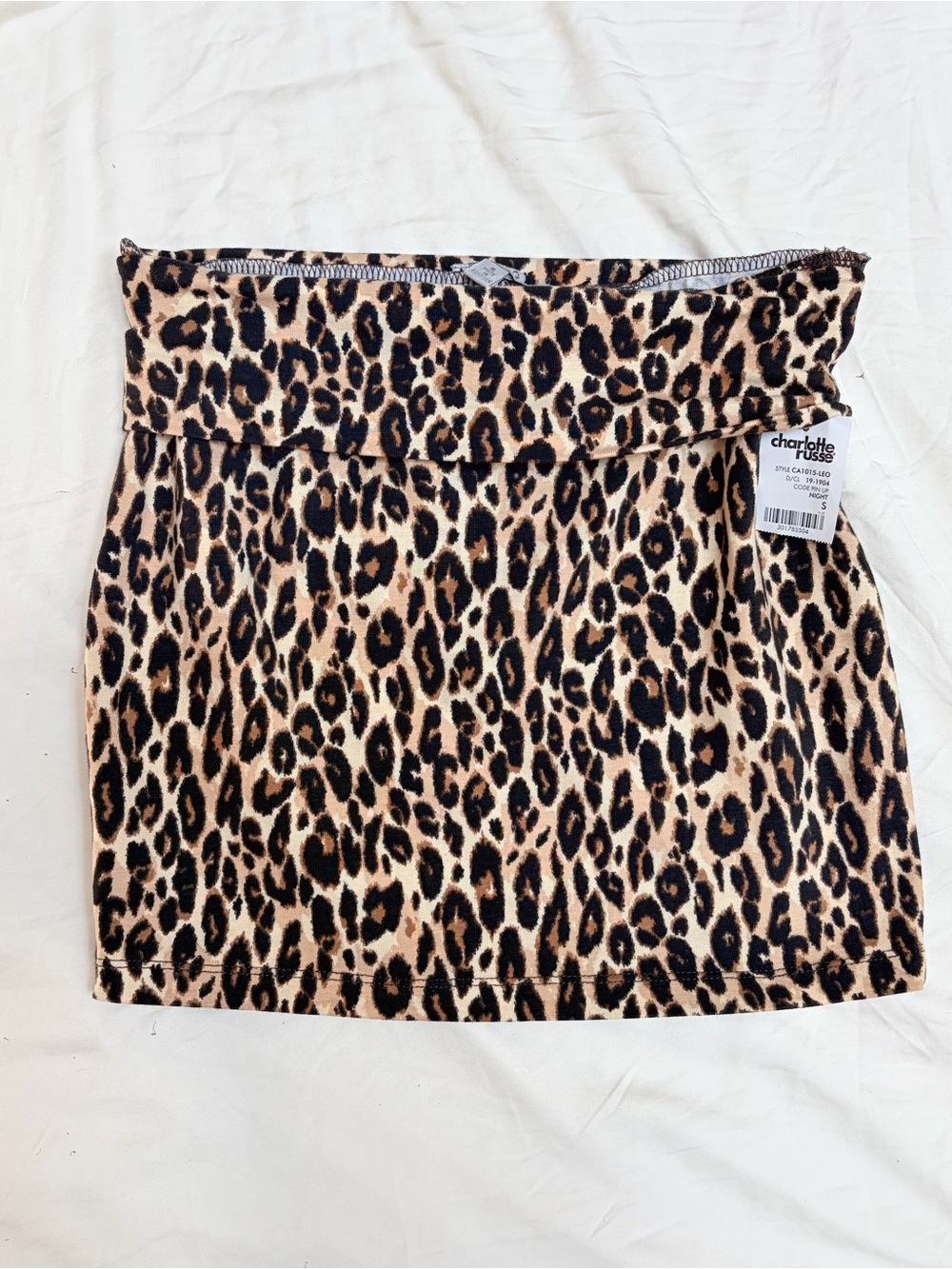 NWT Charlotte Russe Leopard Print Fold-Over Mini Skirt - Tan/Black